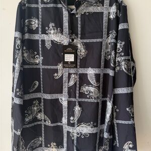 Paisley-Panel Button-Up Shirt Jacket in Black by Susulo Couture